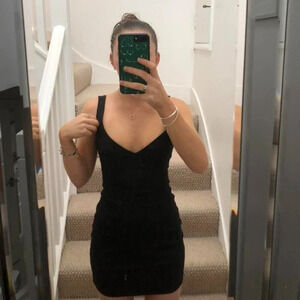 Zara V Neck Fitted Mini Dress Black Size Medium